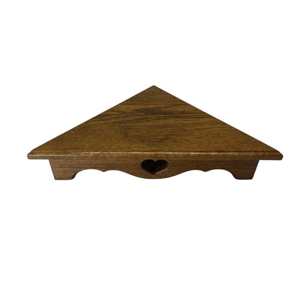 Rustic Wooden Triangle Corner Shelf Heart Cutout Farmhouse Wall Decor - Picture 3 of 6